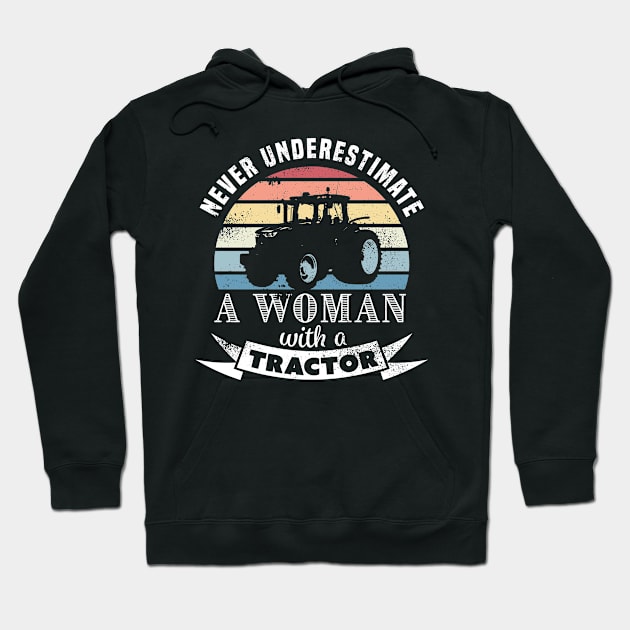 Woman with a Tractor Funny Farming Gift Hoodie by qwertydesigns